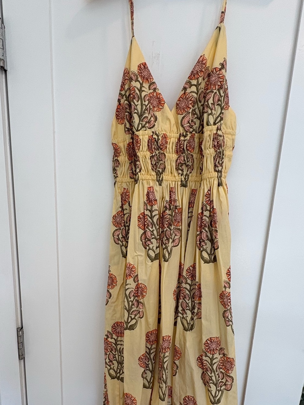 J. Crew Yellow Floral Maxi Dress with V-Neck and Spaghetti Straps
